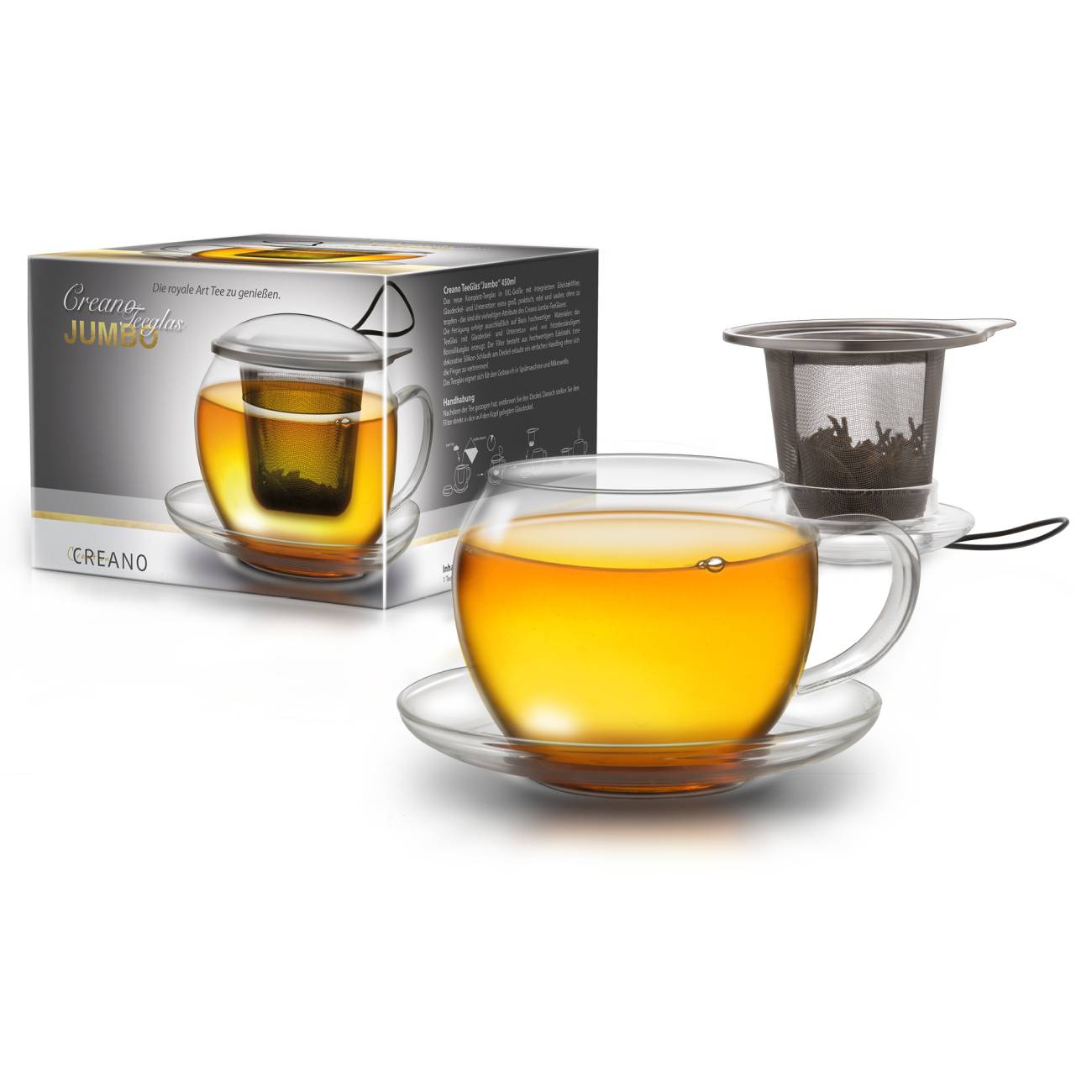creano-jumbo-teeglas-450ml-mit-edelstahlfilter-und-deckel image 1