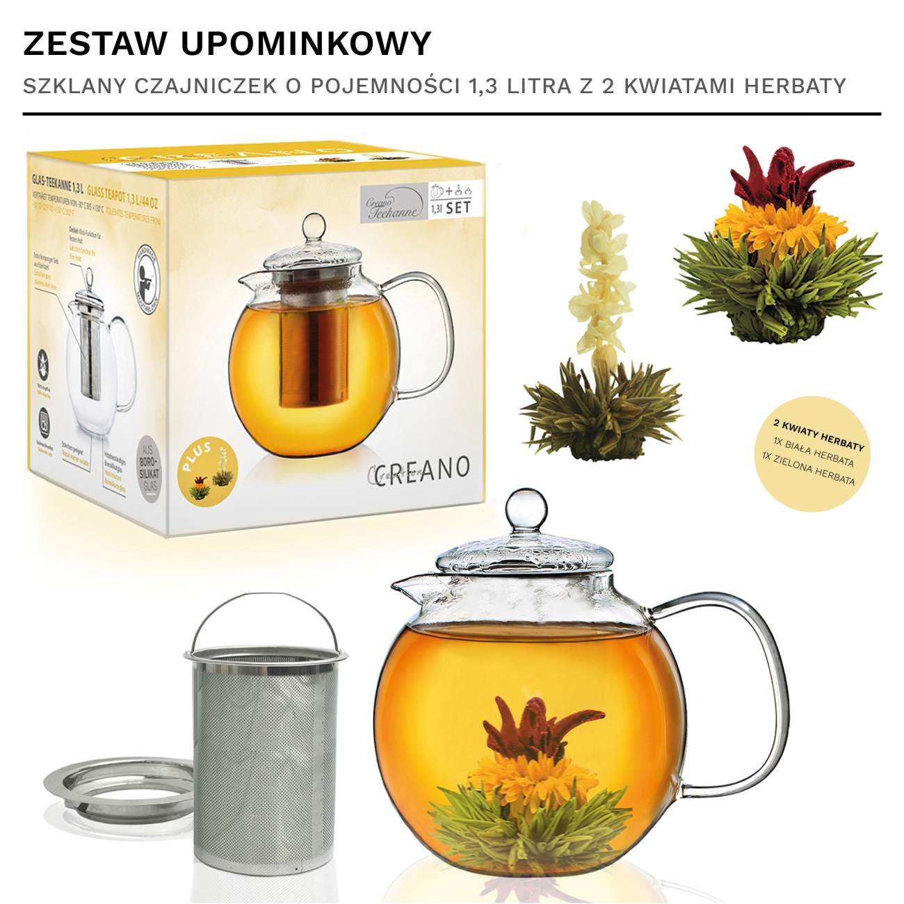 creano-schnabel-1-3l-glas-teekanne-set-mit-2-wei-tee-bl-ten image 2