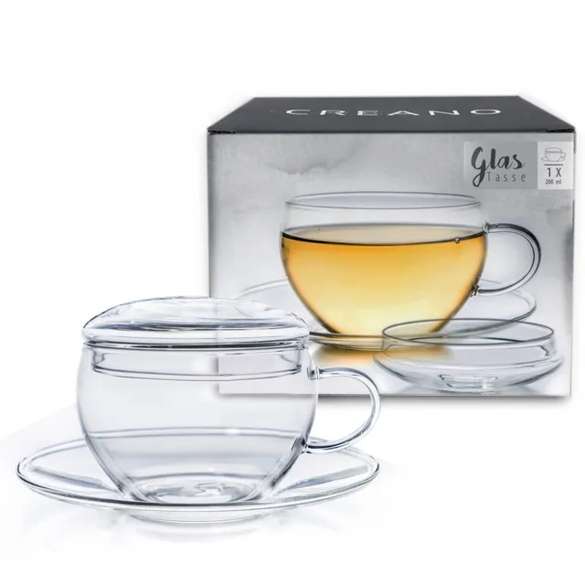 creano-teelini-teeglas-200ml-set-mit-deckel-und-untertasse image 1