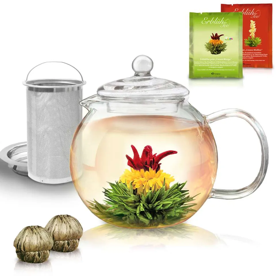 creano-schnabel-1-3l-glas-teekanne-set-mit-2-wei-tee-bl-ten image 1