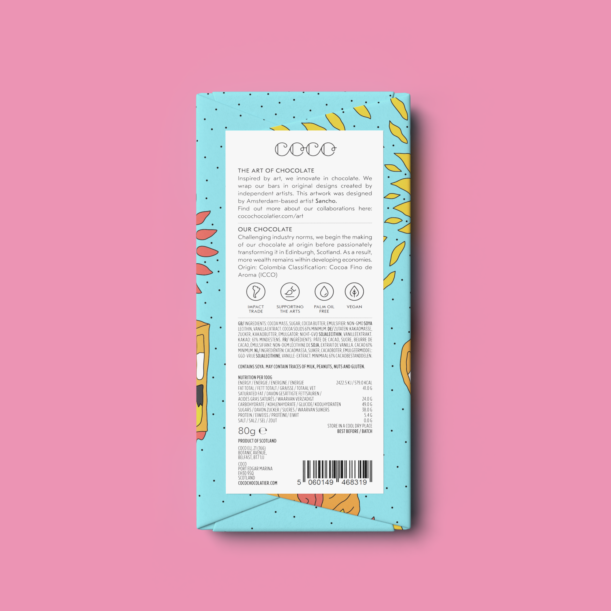coco-chocolatier-chocolate-bars-colombian-dark-61-tafel-80g-vegan image 2