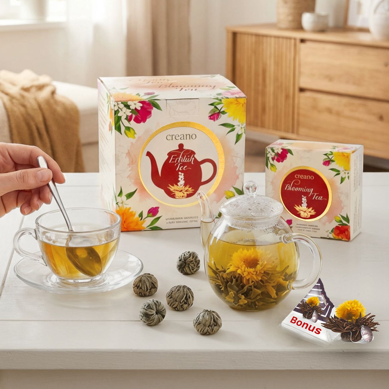 creano-erbl-htee-teeblumen-geschenkset-glaskanne-wei-tee-6er image 2